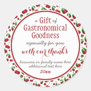 Sticker Rond "un cadeau de bonté gastronomique" cerises rouges