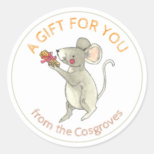 Sticker Rond Un cadeau pour vous souris avec livre cadeau