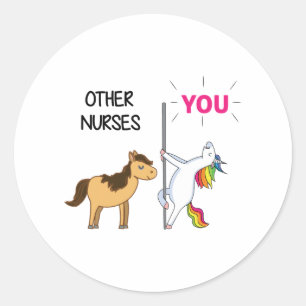 Sticker Rond Un Cadeau Unicorne Pour Infirmière