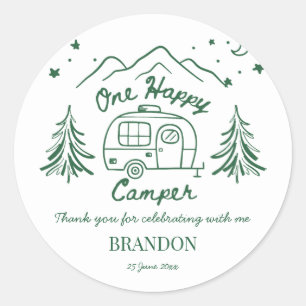 Sticker Rond Un campeur heureux fête d'anniversaire dessinée à