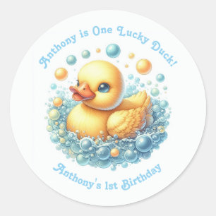 Sticker Rond Un Canard chanceux Première fête d'anniversaire