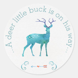 Sticker Rond Un cerf commun peu de baby shower d'aquarelle de