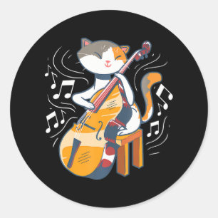 Sticker Rond Un Chat Mignonne Jouant À La Basse Double
