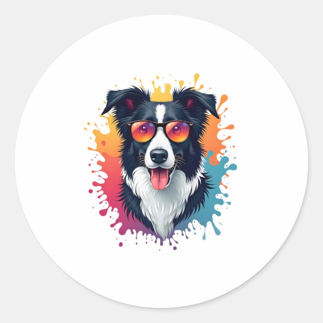 Sticker Rond Un chien mignon Bordure Collie [RB#10009] (Devant)
