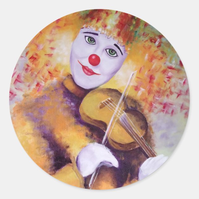 Sticker Rond Un clown doux jouant du violon (Devant)