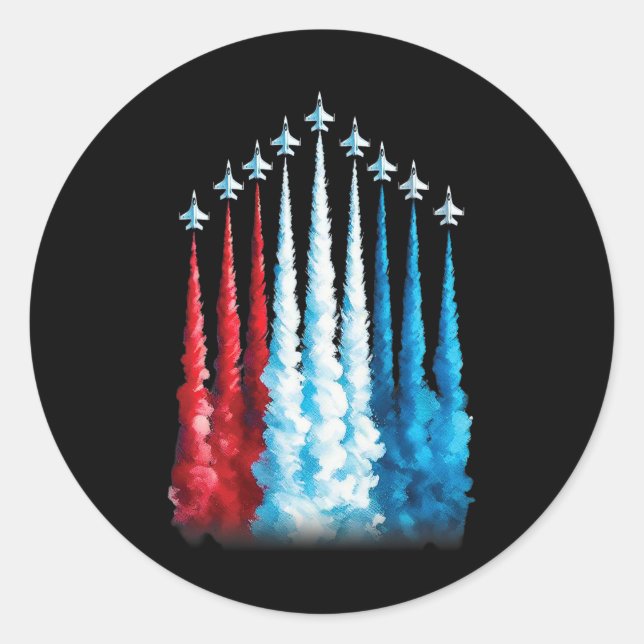 Sticker Rond Un Combat Jette Le Drapeau Américain Pour 4 juille (Devant)