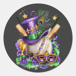 Sticker Rond Un Costume De Cricket Excitant Au Festival Mardi G
