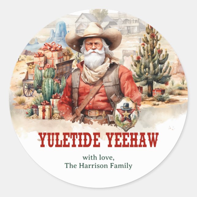 Sticker Rond Un cow-boy de Père Noël à l'occidentale pastorale  (Devant)