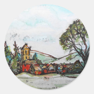 Sticker Rond Un croquis du village britannique idyllique