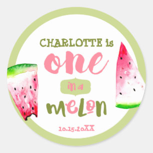 Sticker Rond Un dans le Melon Premier anniversaire mignon rose 