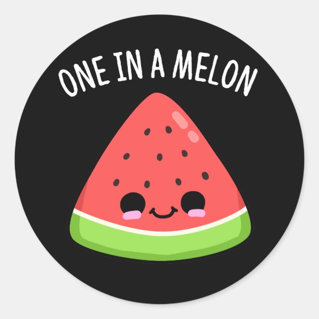 Sticker Rond Un Dans Un Melon Funny Watermelon Pun Dark BG (Devant)