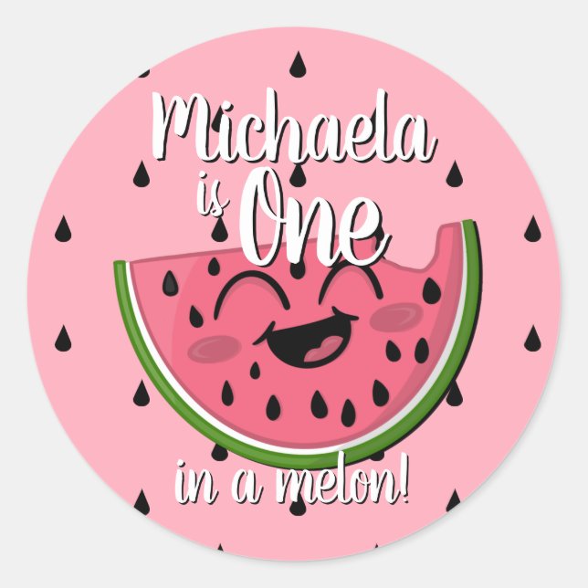 Sticker Rond Un dans un Melon Watermelon fille premier annivers (Devant)