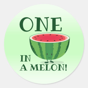 Sticker Rond Un dans un Melon Watermelon premier dessin d'anniv