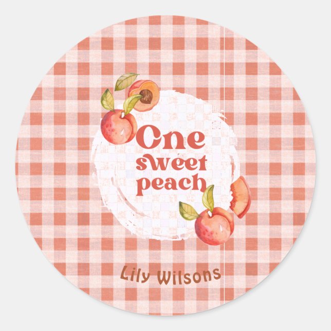 Sticker Rond Un doux anniversaire de 1 an de Peach Gingham rust (Devant)