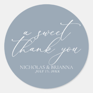 Sticker Rond Un doux Merci Dusty bleu minimaliste Mariage