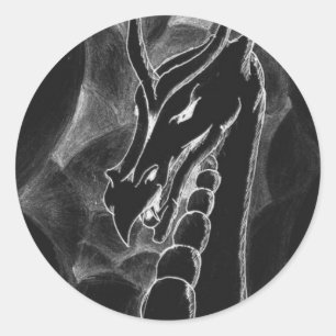 Sticker Rond Un dragon en fumée (noir)