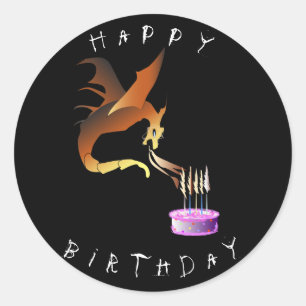 Sticker Rond Un dragon illumine des bougies d'anniversaire sur 