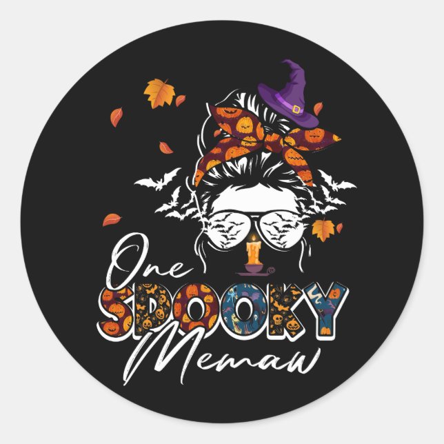 Sticker Rond Un Éffrayant Memaw Messy Bun Grand Citrouille Hall (Devant)