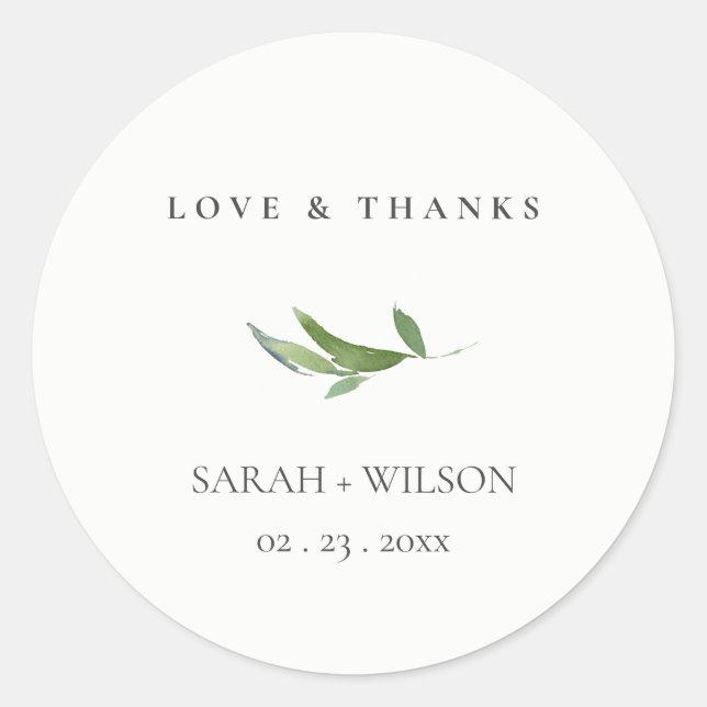 Sticker Rond Un feuillage minimal Une verdure Mariage Amour & M (Devant)