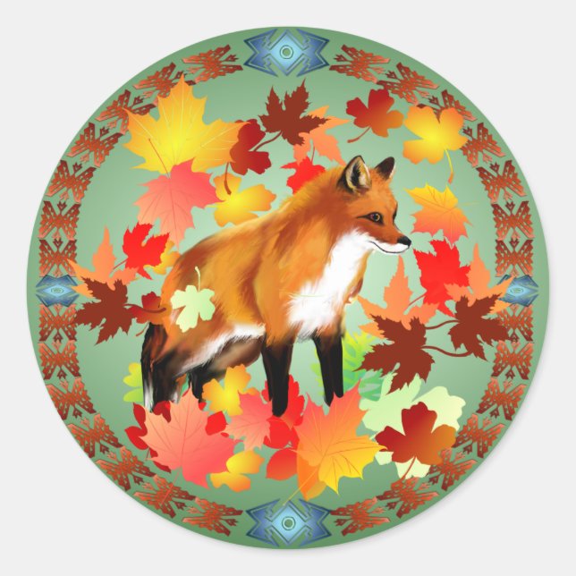 Sticker Rond Un FOX en automne (Devant)