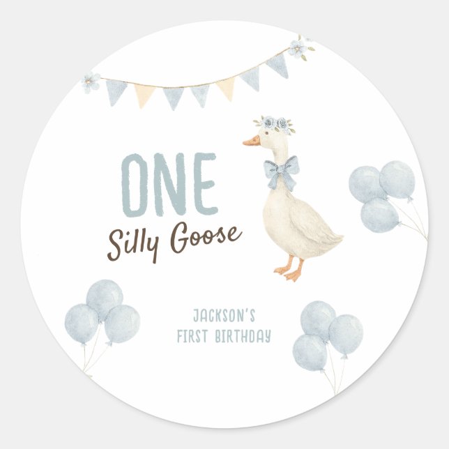 Sticker Rond Un Garçon Silly Goose Premier anniversaire (Devant)