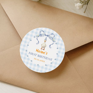 Sticker Rond Un Garçon Une Oie Idiote Premier Anniversaire Ging