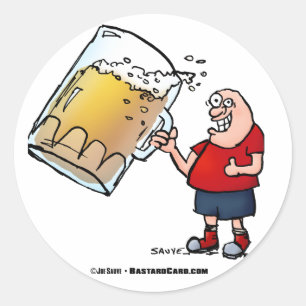 Sticker Rond Un Gars Drôle Avec Seulement Une GRANDE Bière