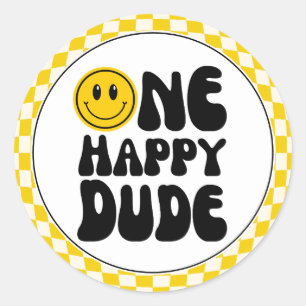 Sticker Rond Un heureux Mec sourit Emoji Premier Anniversaire