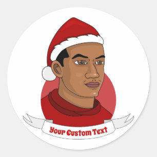 Sticker Rond Un homme avec le Père Noël casquette dessin animé
