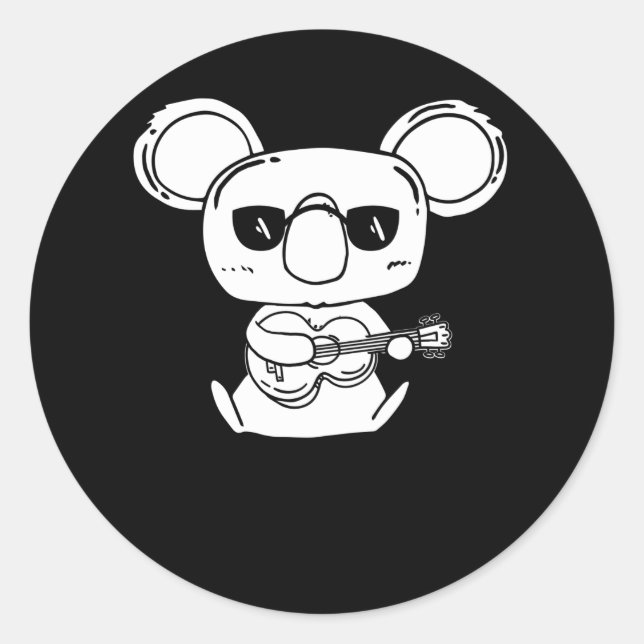 Sticker Rond Un Instrument Ukulele À Quatre Cordes Avec Koala (Devant)