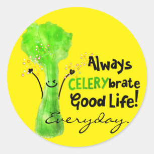Sticker Rond Un jeu de caractères positif - Toujours Celerybra
