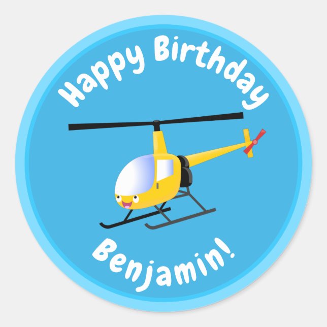 Sticker Rond Un joli hélicoptère de dessin animé jaune (Devant)