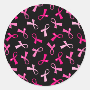 Sticker Rond Un joli Motif à ruban pour cancer du sein rose