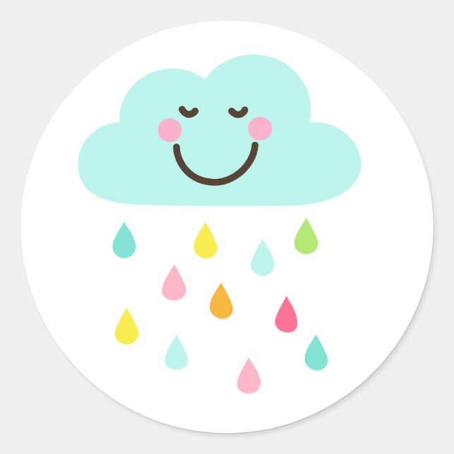Sticker Rond Un joli nuage heureux avec des gouttes de pluie co (Devant)