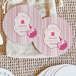 Sticker Rond Un joyeux anniversaire de chat rose 1 an