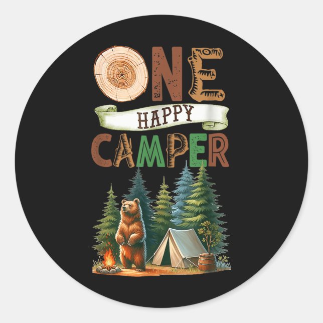 Sticker Rond Un Joyeux Camper Premier Anniversaire Famille Camp (Devant)