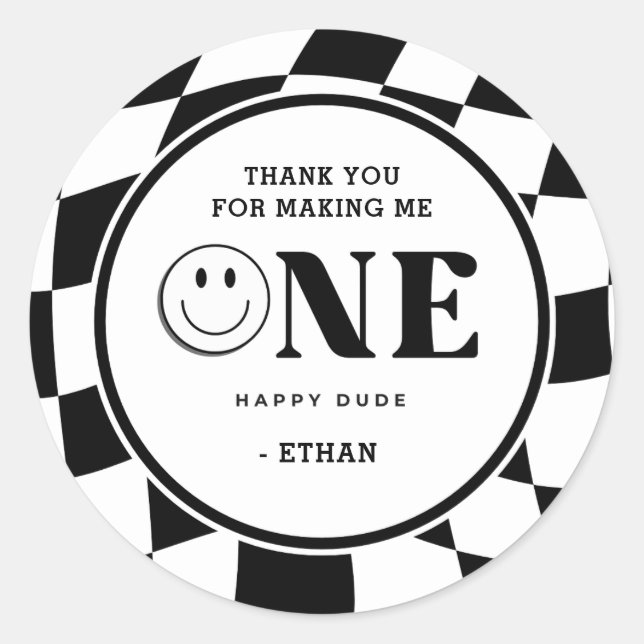 Sticker Rond Un joyeux garçon de 1er anniversaire Merci (Devant)