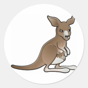 Sticker Rond Un kangourou mignon avec un joey dans sa poche