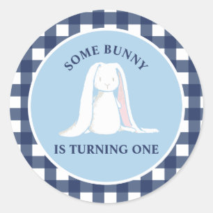 Sticker Rond Un lapin est un bleu En vichy anniversaire