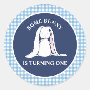 Sticker Rond Un lapin est un bleu En vichy anniversaire
