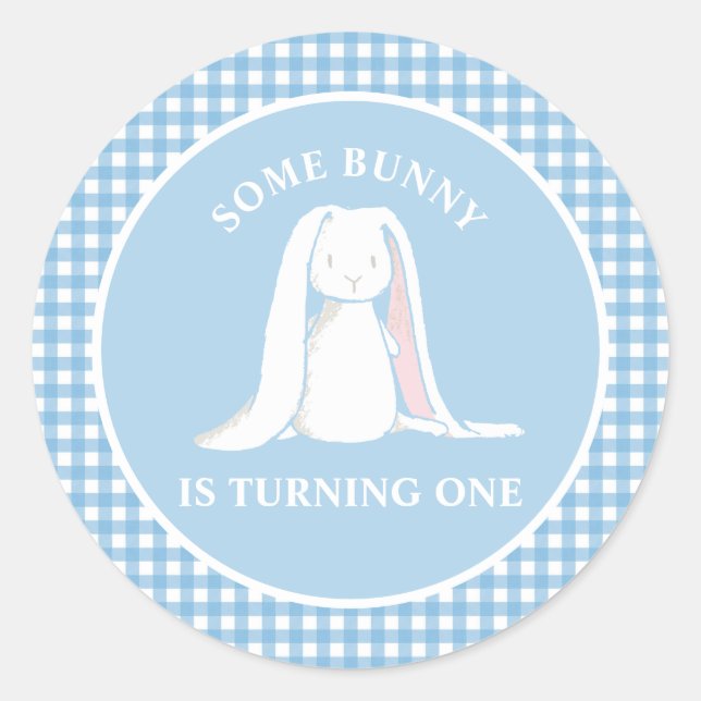 Sticker Rond Un lapin est un bleu En vichy anniversaire (Devant)