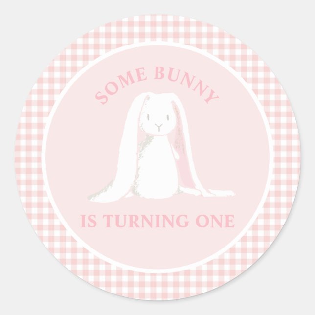 Sticker Rond Un lapin est un rose En vichy anniversaire (Devant)