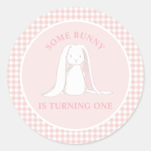 Sticker Rond Un lapin est un rose En vichy anniversaire