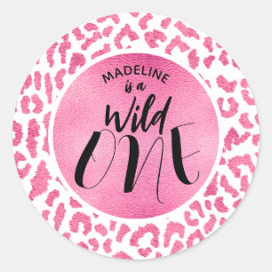 Sticker Rond Un léopard rose sauvage 1er anniversaire