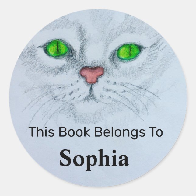 Sticker Rond Un Livre De Chat Blanc Sucré Appartient À L'Étudia (Devant)