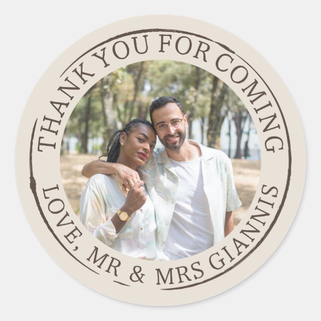 Sticker Rond Un Mariage de Merci Modèle photo neutre (Devant)