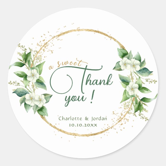 Sticker Rond Un Mariage d'Eucalyptus en or doux Merci (Devant)