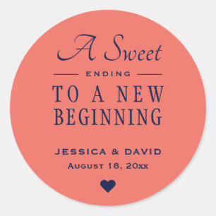 Sticker Rond Un mariage doux fin bleu marine et corail Favor