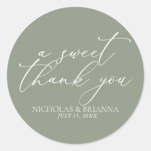 Sticker Rond Un Mariage minimaliste doux Merci Sage Vert