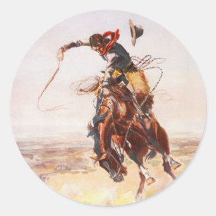 Sticker Rond Un mauvais tuyau de Charles Marion Russell en 1904